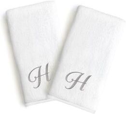 Copper Grove Belgrad 2-piece White Turkish Cotton Hand Towels with Grey Script Monogrammed Initial