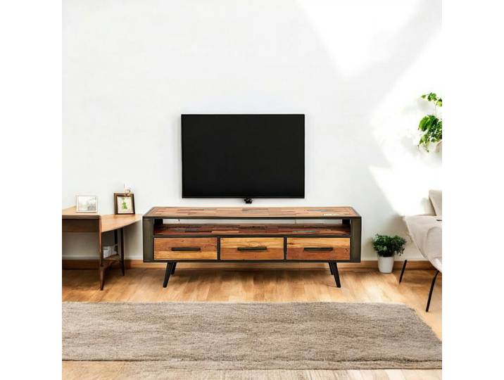 Meuble TV 3 tiroirs 1 niche bois recyclé DRAKKAR