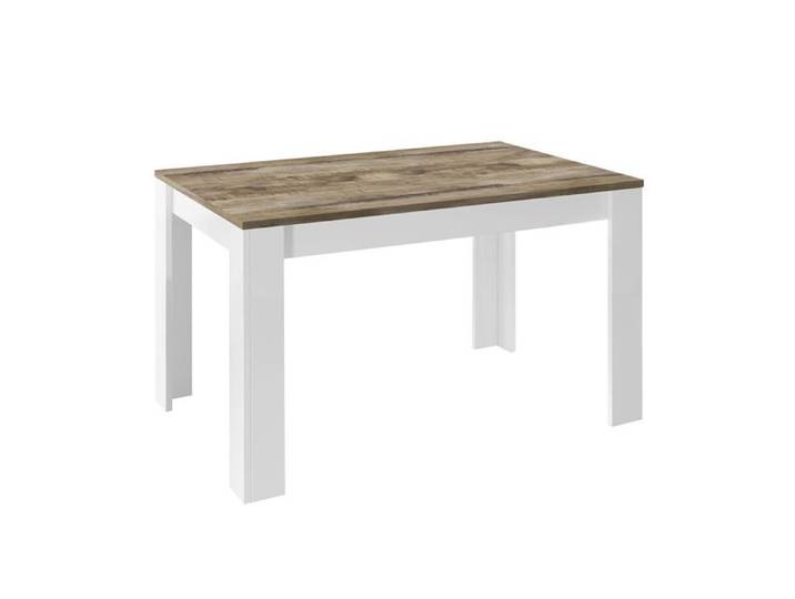 ANTIK - Table Repas Extensible Blanc Laqué Brillant Plateau Aspect Bois Antik
