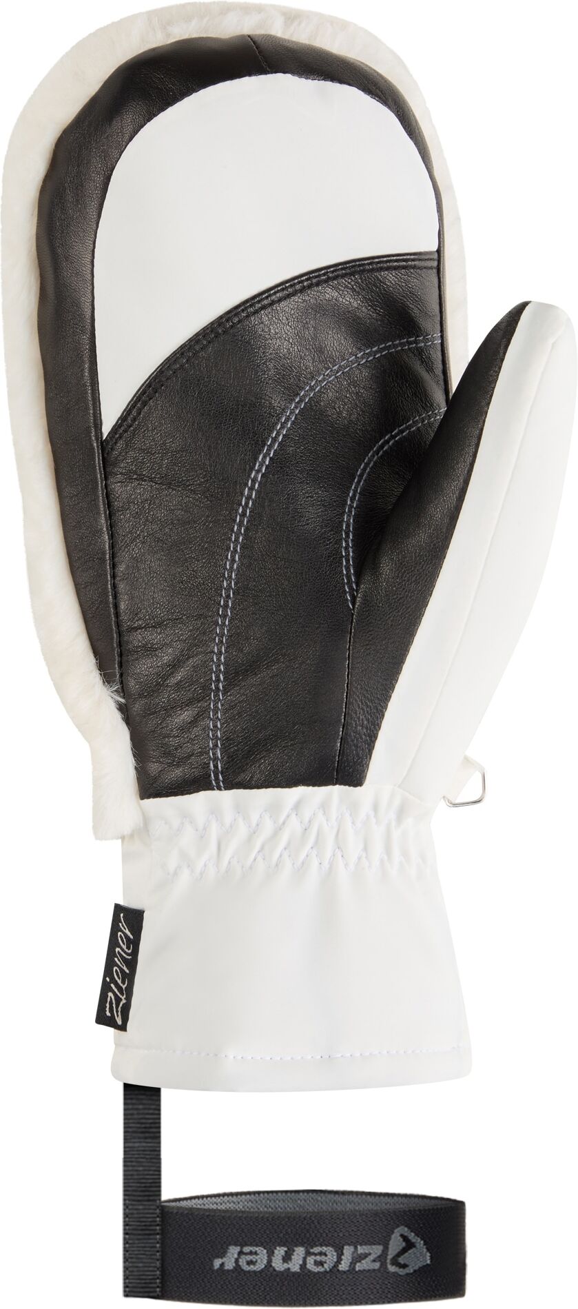 Fäustlinge ZIENER "KATNISS-Z DAMEN", Damen, Gr. S, weiß, Materialmix, Handschuhe Fäustlinge, wasserabweisend, extra warm, Kunstfell, Lederinnenhand