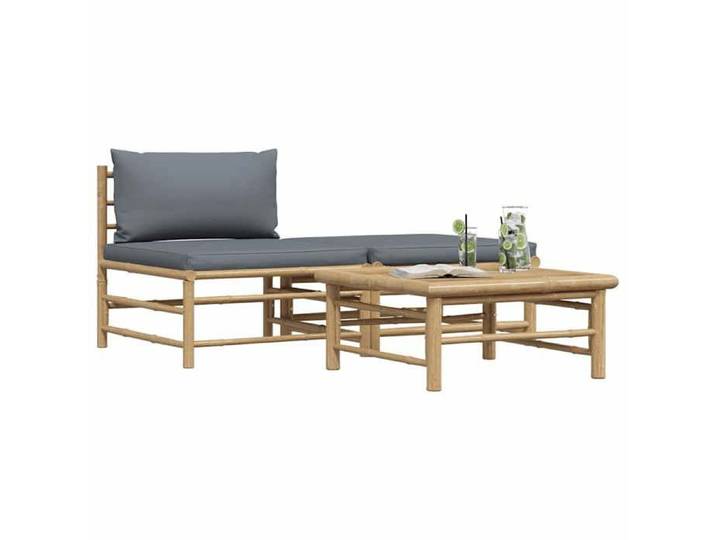 Gris Siège de jardin - Salon de jardin - (3 pcs) - avec coussins gris foncé Bambou C890