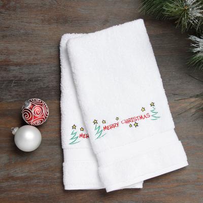 Authentic Hotel and Spa Embroidered Merry Christmas with Stars Holiday Turkish Cotton Hand Towels (Set of 2)