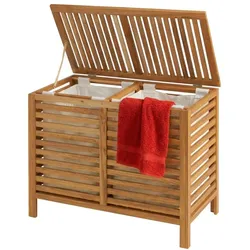 Relaxdays Wäschesammler 150 l mit 2 Fächern Hellbraun