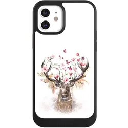 Nivocase Hülle für Apple iPhone 12 Handyhülle NIVOcore Case Schwarz Blumen Hirsch Tiere (Apple iPhone 12), Smartphone Hülle, Schwarz