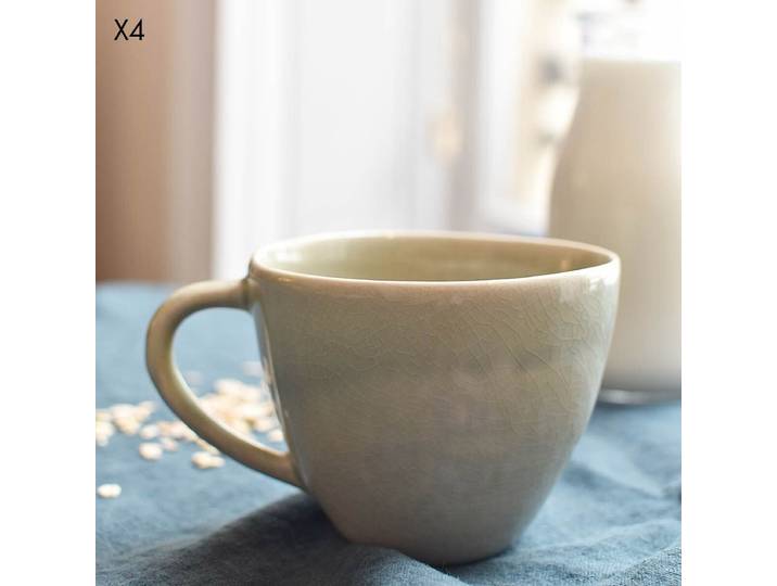 Set de 4 tasses en céramique vert d'eau craquelée Frost
