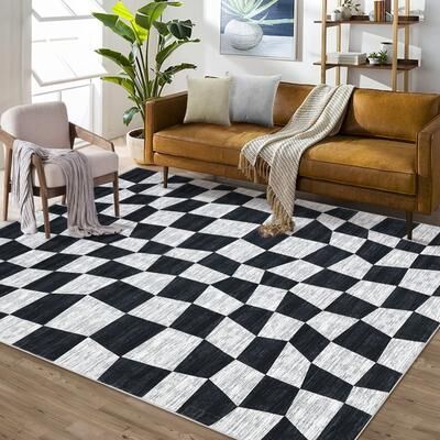 Garvee Irregular Geometric Checkered Area Rug