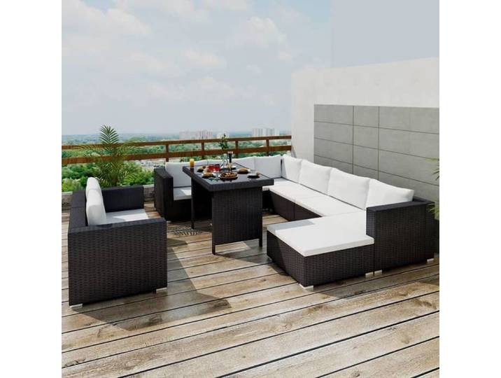 Salon de Jardin 10 pcs avec Coussins Meubles de Terrasse Mobilier de Jardin Meubles de Patio Mobilier d'Extérieur 41878