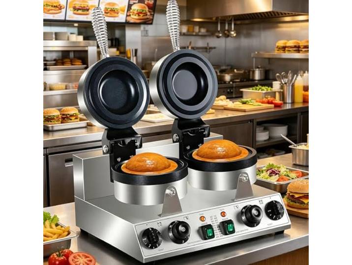 vnmudzeo Elektrische UFO-Burgerpresse, Beidseitig Beheizt, für Gefüllte Hamburger, für Restaurants, Bäckereien und Snackläden DoubleHead
