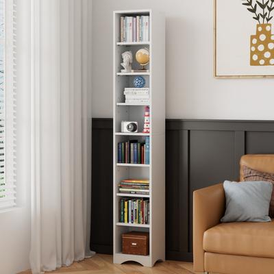 71 Inches Tall Narrow Bookcase 8-Tier Wood Bookshelf Minimalist Corner Bookcase with Adjustable Shelves Slim Media Tower Rack