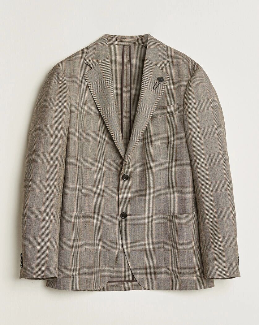 Lardini Wool Prince of Wales Check Blazer Brown