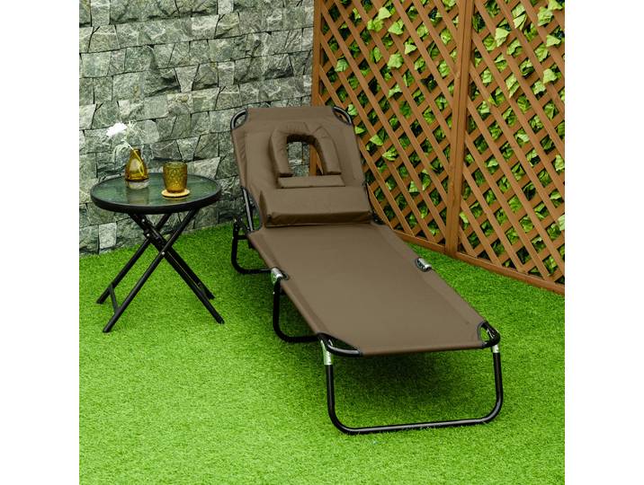 Outsunny Transat Pliante Bain de Soleil Dossier Inclinable Marron