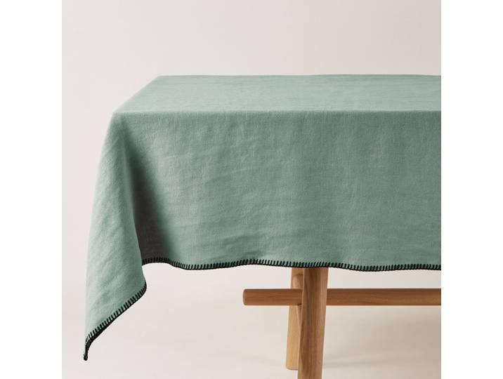 Nappe rectangulaire en lin vert 140x320 cm