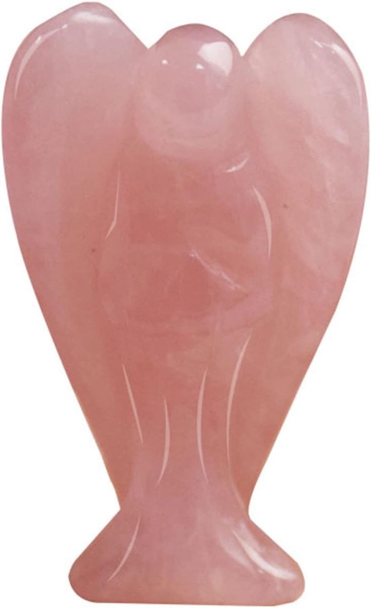 Rozenkwarts Beschermengel - Handgesneden Edelsteen Engel Beeldje - Roze - Hoogte: 3,8 cm