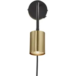 Nordlux Wand-Aufbaustrahler EXPLORE FLEX ARM, IP20, GU10, mit Schalter + 150cm Euro-Steckerkabel, messing / schwarz NORD-2113261035
