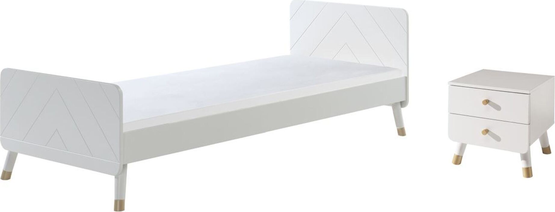Bett mit Nachtkommode Kamillah Kinderbett MDF Satin Weiß