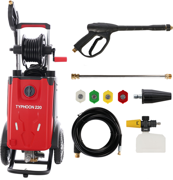 GeoTech Typhoon 220  Nettoyeur haute pression avec lance professionnelle et kit débouche-canalisations  220 bar  510 l/h