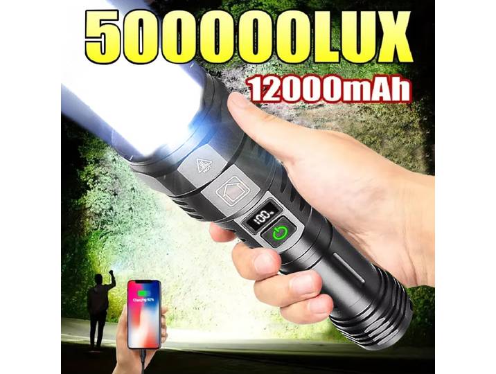 2025 Nouvelles lampes de poche laser blanches 12000 mAh 500000 LM lampe de poche Ultra puissante Zoom USB lanterne Rechargeable torche de Camping en plein air