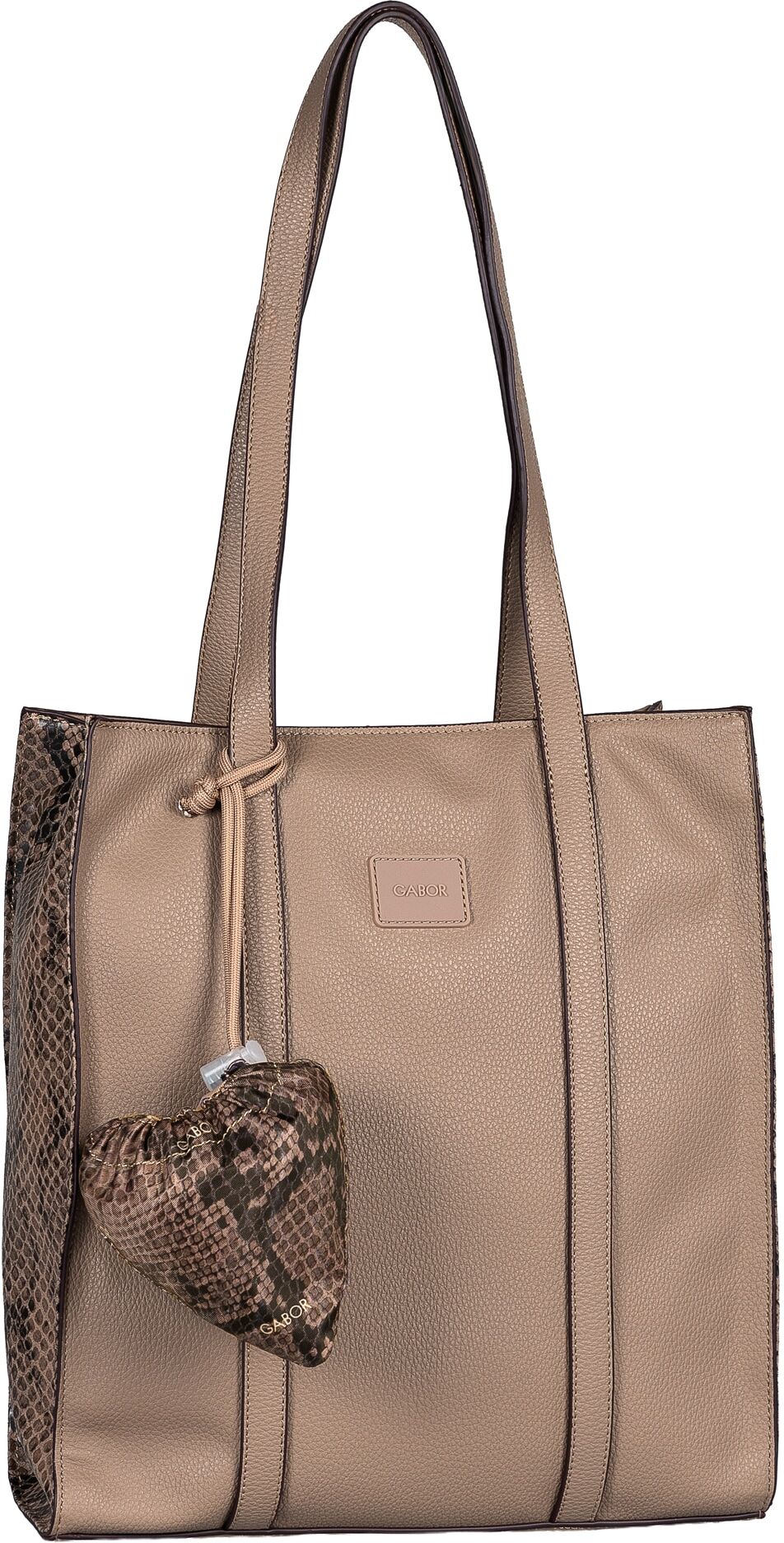 Shopper GABOR "Elfie Luxe", Damen, Gr. B/H/T: 29,5cm x 33cm x 10cm, beige (taupe), Lederimitat, Schlangenoptik, gemustert, Taschen Shopper, Damen Handtasche mit Leopardenoptik mit Pouch-Anhänger taupe B/H/T: 29,5cm x 33cm x 10cm