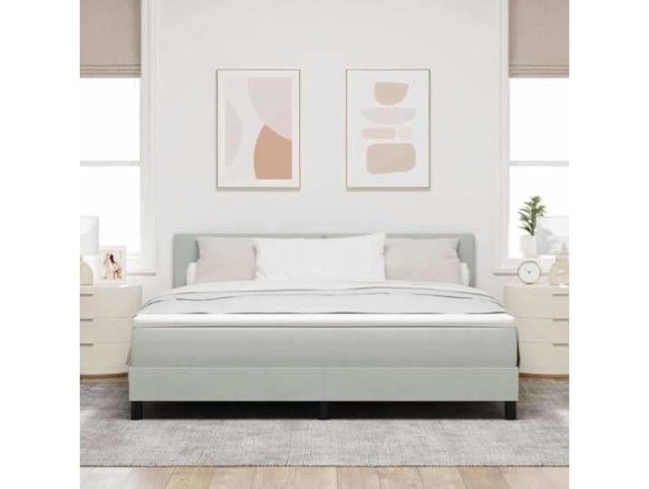 KTHLBRH Boxspringbett mit Kopfteil hellgrau 180x200 cm Samt Weicher Schaumstoff, fester Lattenrost, Holzrahmen