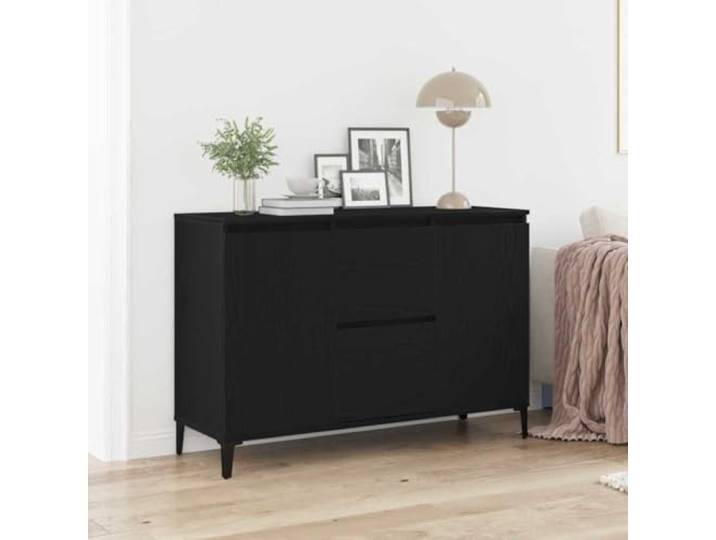 RJPLMFV Anrichte Eiche Schwarz 104 x 35 x 70 cm Holz Eingeschränkte Türen, langlebige Schubladen, moderne Bargriffe, Aufbewahrung im Wohnzimmer, einfache Montage