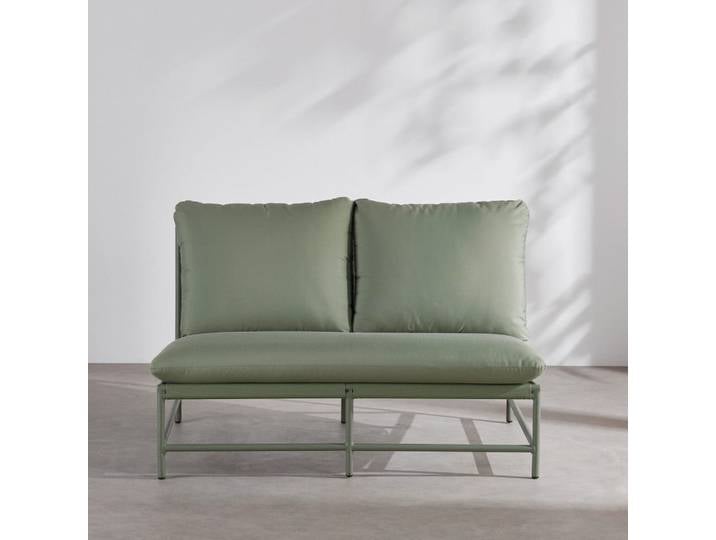2-Sitzer-Gartensofa aus Aluminium, Kissen aus Textilene und recyceltem Polyester in Khakigrün