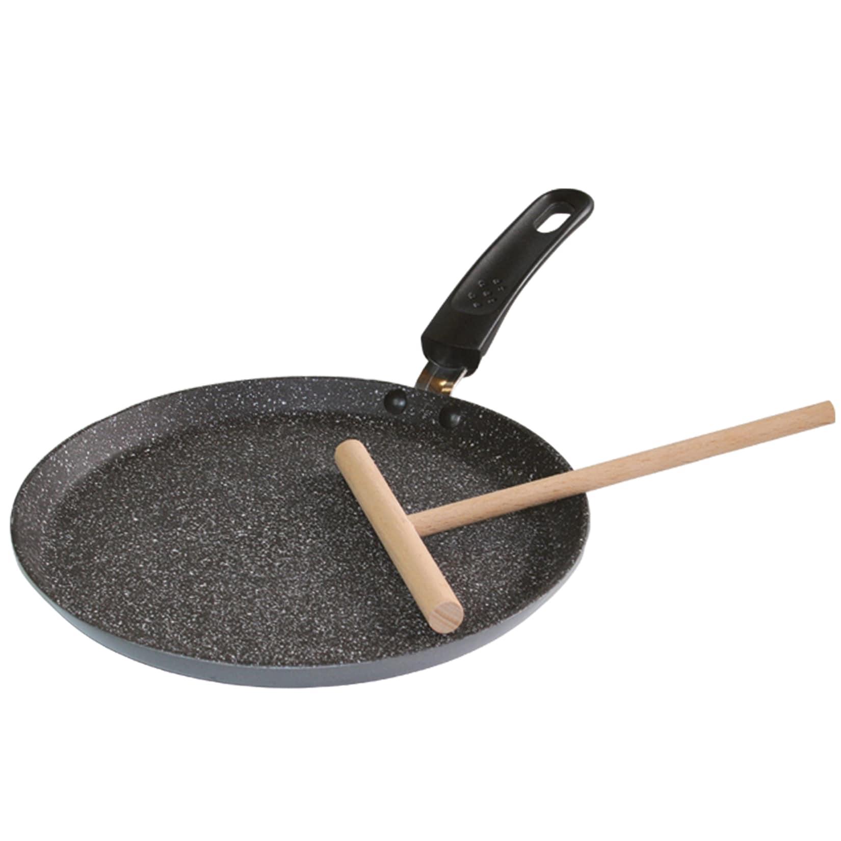 Stoneline Crepe Pfanne Induktion 25 cm, mit Besteck, beschichtet mit echten Steinpartikeln, grau, Pfannkuchen Pfanne, Pancake Pfanne, Palatschinken Pfanne und Crepepfanne