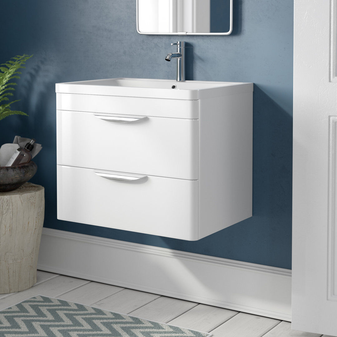 Nuie Parade 600mm Single Bathroom Vanity with Integrated Polymarble Basin Gloss White 600mm W