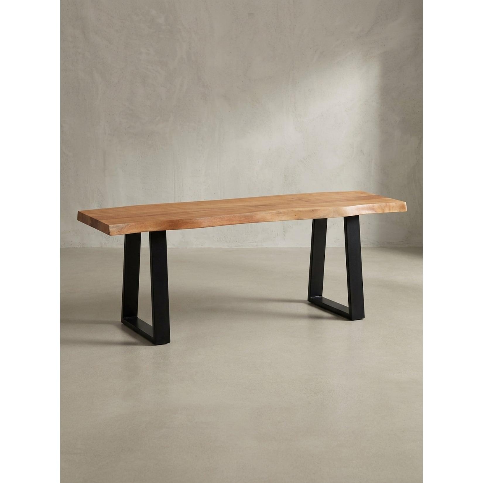 Garderobenbank Massivholz Metall Baumkante, Akazie-Schwarz 120x40x46 cm