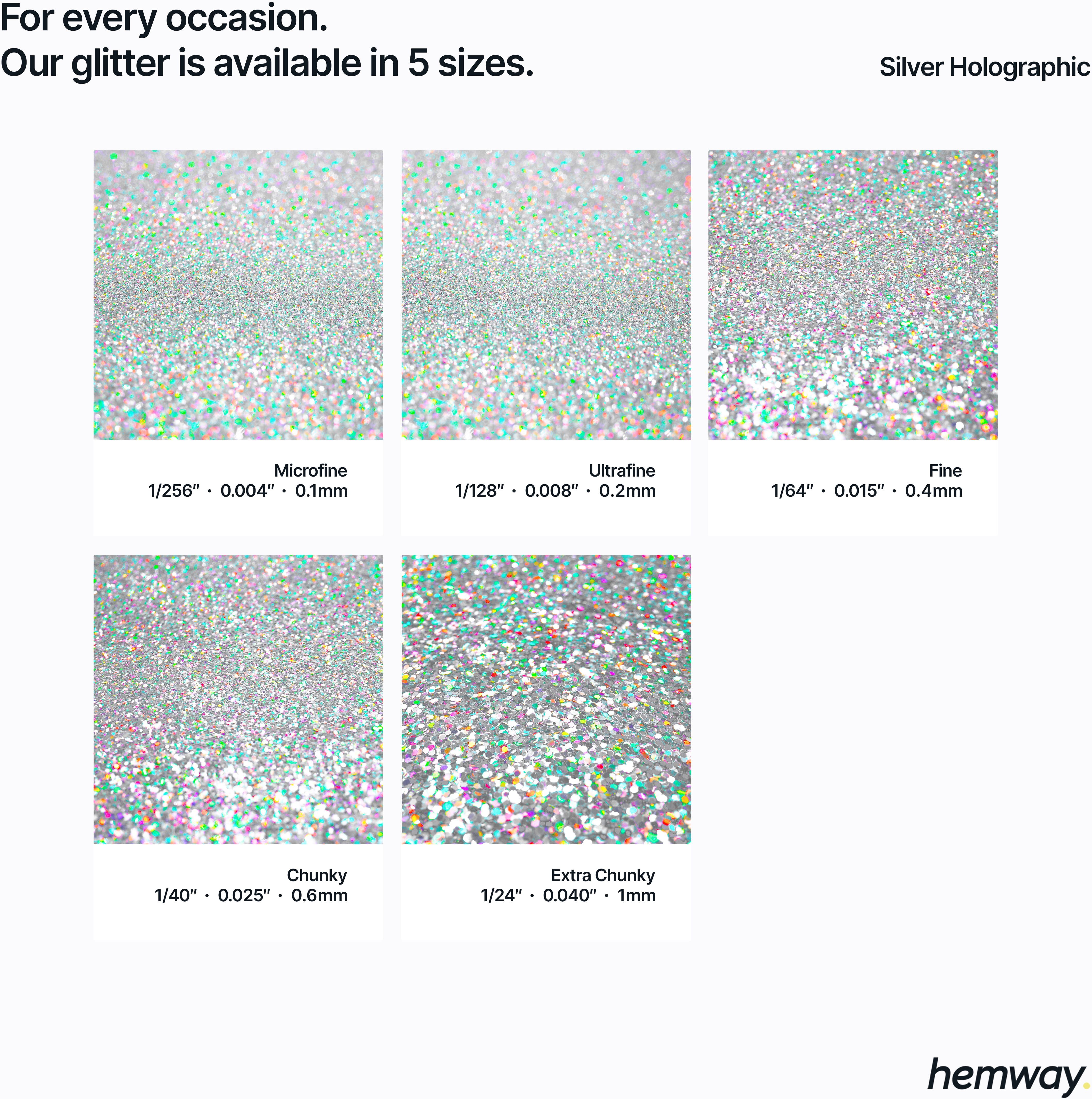 Hemway Automotive Glitter 100g / 3.5oz   Silver Holographic   Metal Flake Custom Spray Painting - Silver Holographic - Fine 100g