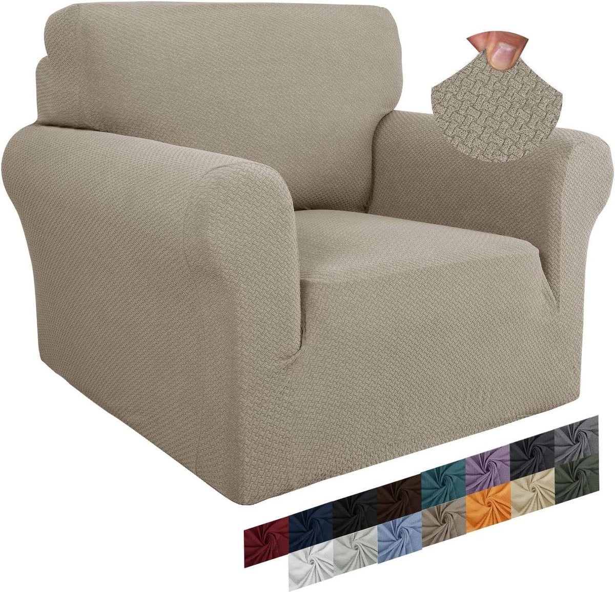 Jacquard stoelhoes voor 1-zits fauteuil met armen - Kaki - Super stretch en antislip - Huisdiervriendelijk