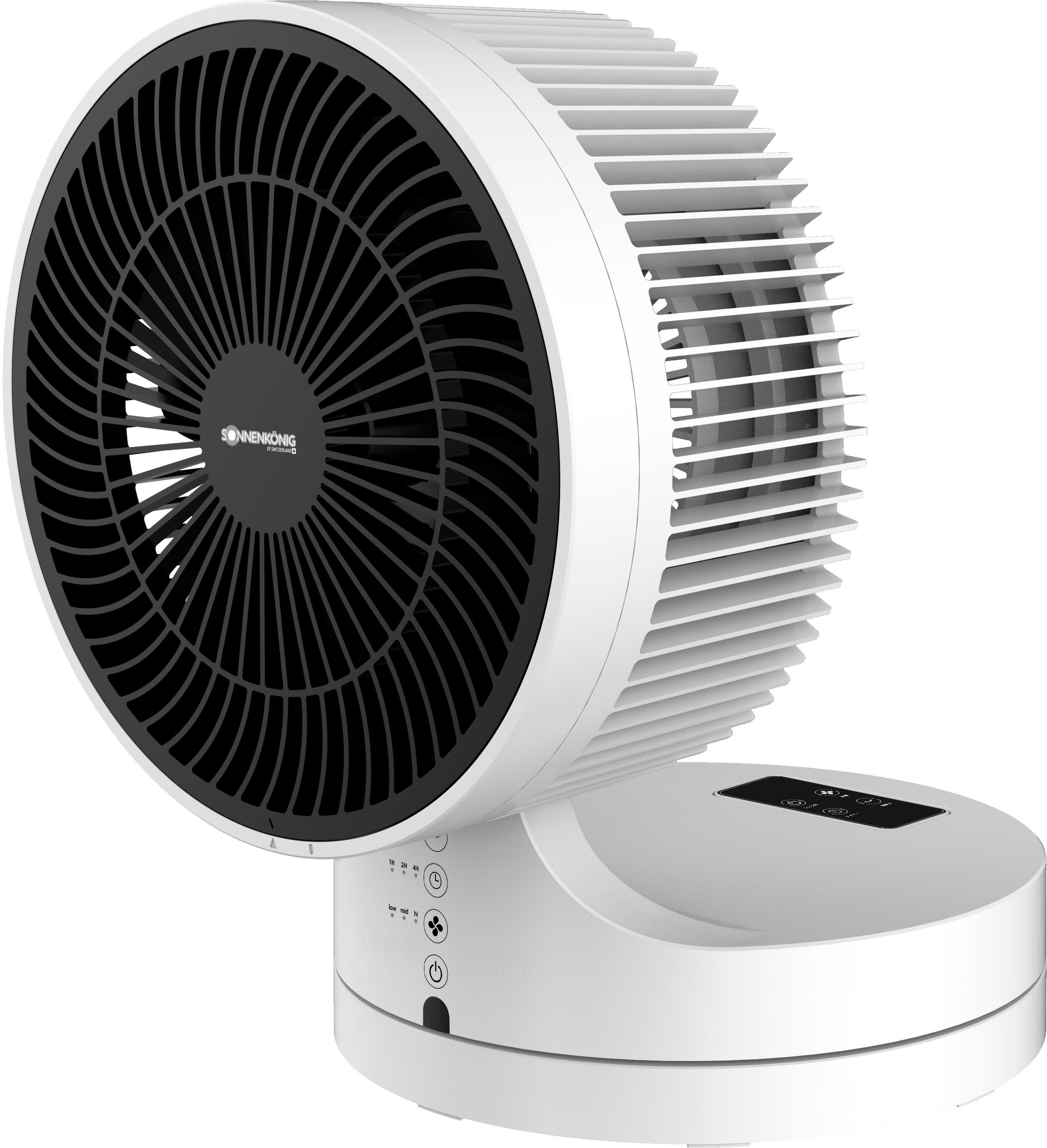 Tischventilator SONNENKÖNIG "Breez, Leistung 45W, 7h Timer, Fernbedienung, Oszillation", weiß, B:25cm H:19cm T:25cm, Ventilatoren, Tischventilator, 3 Geschwindigkeitsmodi, eignet sich für alle Jahreszeiten