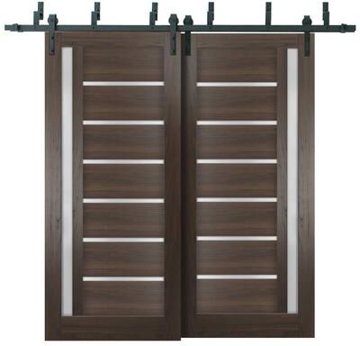 SARTODOORS Quadro 4088 Chocolate Ash MDF Barn Bypass Doors with Frosted Glass