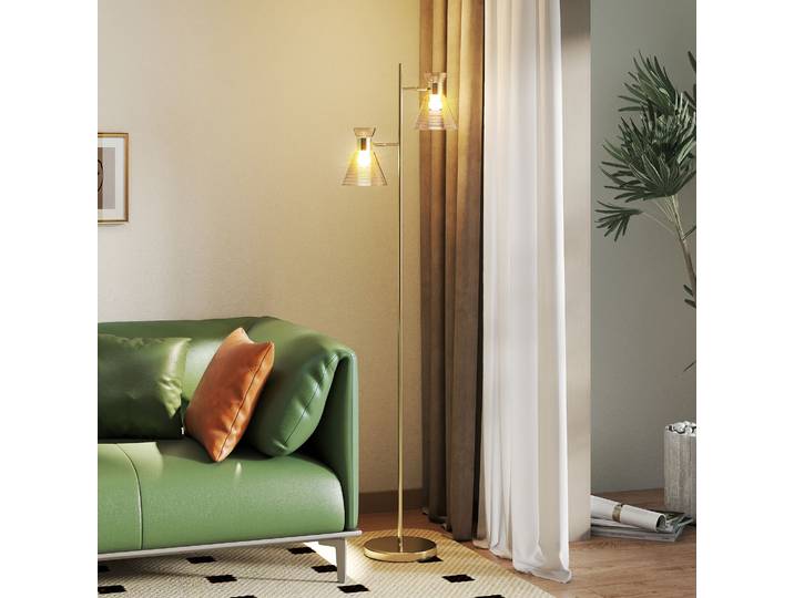 HOMCOM Lampadaire Moderne 2 Lumières Têtes Réglables Or