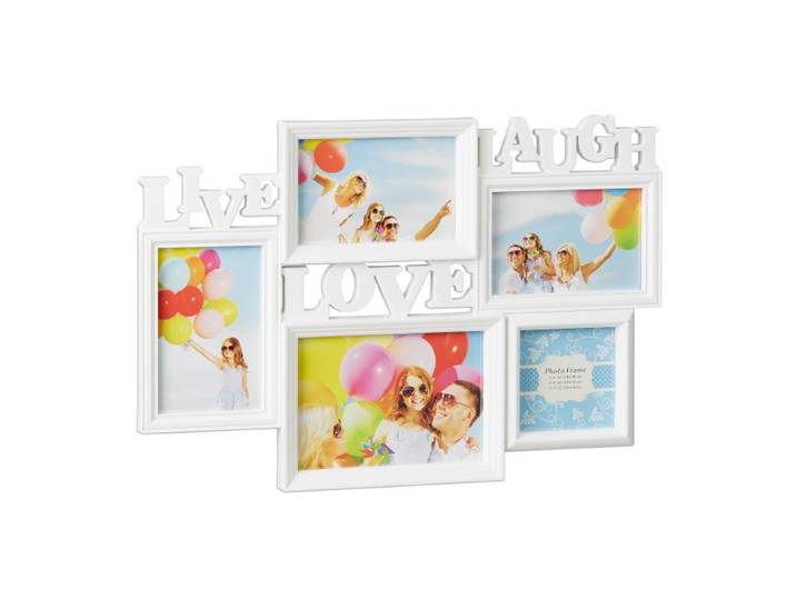 Relaxdays 4 x Bilderrahmen Live Love Laugh weiß