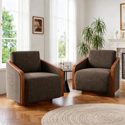 Uixe Set of 2 Modern Swivel Accent Barrel Chairs with Wood Arms