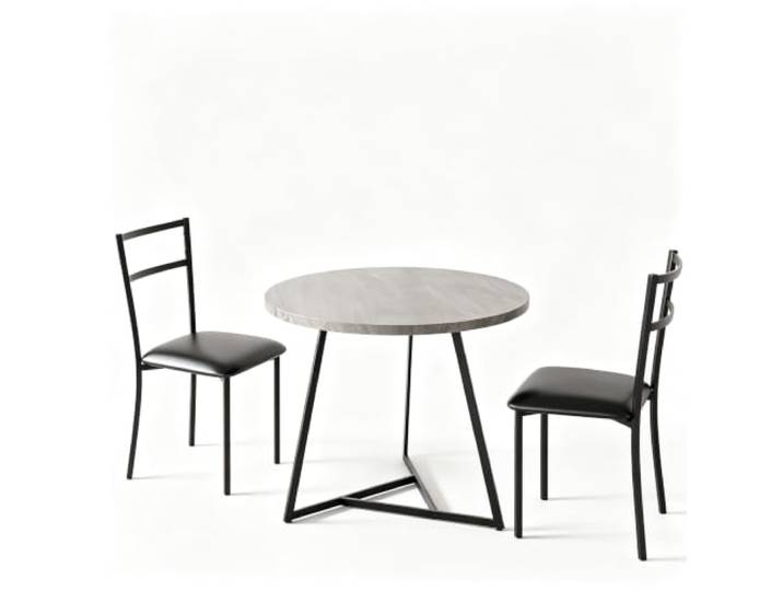 Hapterouse Esstisch-Set 3-teilig 2 Personen Holzoptik Metallgestell Grau Gepolsterte Sitzflächen, kompakte Form, platzsparend, kleine Wohnungen