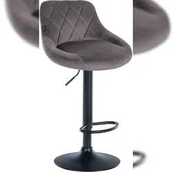 Décoshop26 - Grauer Samt-Barhocker mit Ziernähten Drehfuß schwarzem Metallgestell TDB10666