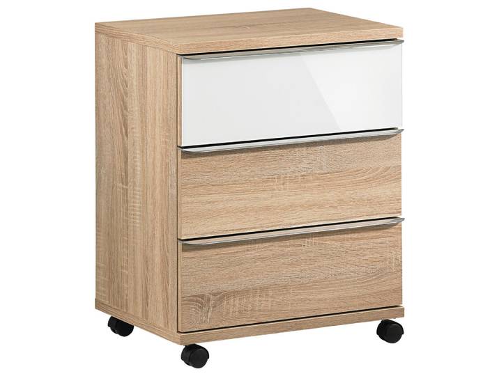 Moderano Rollcontainer, Sonoma Eiche, Weiss, Glas, Holzwerkstoff, 3 Schublade(n) Schubladen, 51x65x40 cm, Lga, Goldenes M, BQ - Bündnis für Qualität, Made in Germany, Typenauswahl, Büromöbel, Container, Rollcontainer