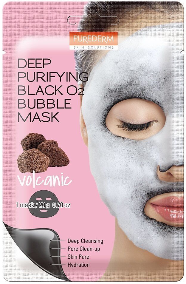 PUREDERM Deep Purifying Black O2 Bubble Mask (Volcanic) 20g