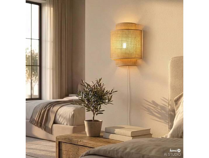 Applique murale LINEN 12 x 29 x 24cm Marron/Marron Rotin E27