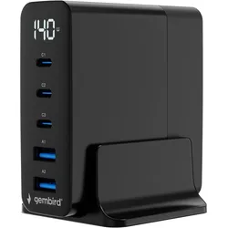 Gembird Szybka ładowarka USB GaN 5-portowa 140 W, czarna (140 W, 5 Ports), USB Ladegerät, Schwarz