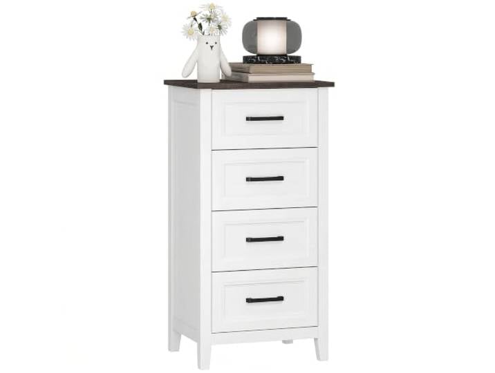 HOMCOM Schmale Schlafzimmerkommode mit 4 Schubladen 45x35x87cm Weiß Hohe Schlafzimmerkommode mit Holzoptik-Oberfläche, platzsparende Frisierkommode für Wohnzimmer, Flur, Eingang