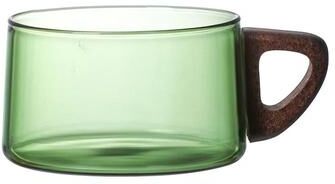 Uplift Essentials Glass American Latte Coffee Cup With Wooden Tray grass Green