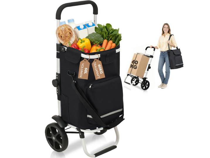 Opvouwbare Boodschappentrolley Met Koelvak, 3-in-1 Trolley, Steekwagen En Schoudertas, Boodschappentrolley, Boodschappentrolley Met 60 Liter Capaciteit En Bevestigingsriem, Boodschappentrolley Met Wielen, Opvouwbare Trolley, Boodschappenwinkel, Draagbare
