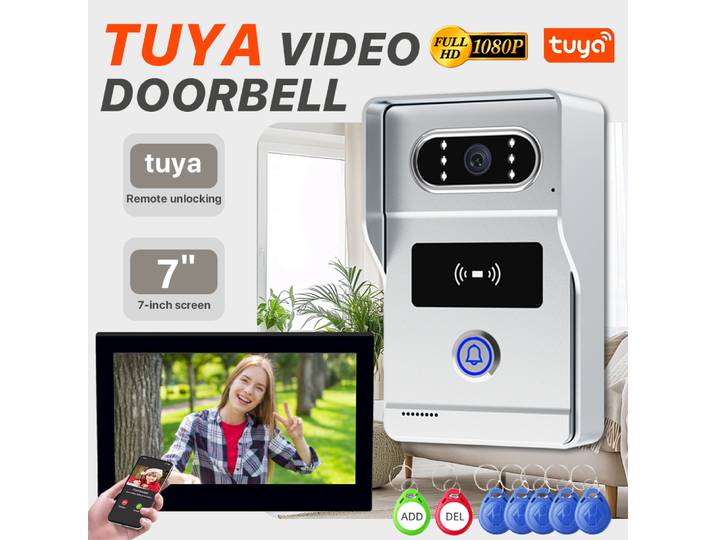 Système d'interphone vidéo Tuya 7 pouces avec connectivité Wi-Fi, adapté aux appareils d'interphone vidéo dans les appartements