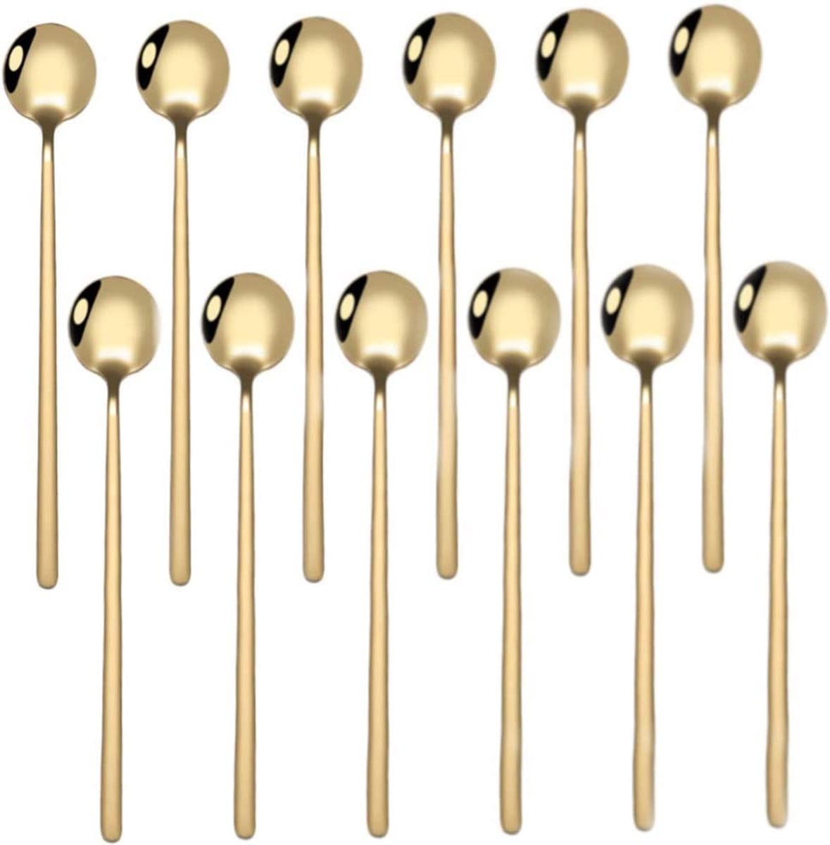 Set van 12 gepolijste roestvrijstalen koffielepels in goud, lengte: 13,3 cm