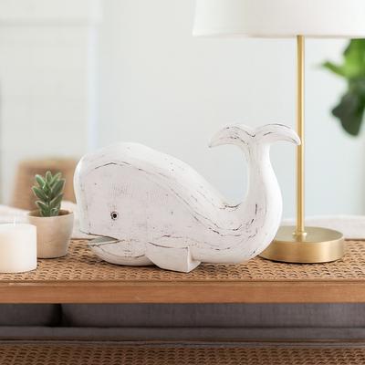 Sagebrook Home "Handcrafted Wooden Whale Figurine Sculpture - 15"", White - 15.0"""