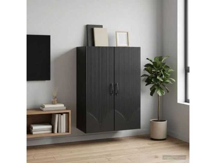 HPUYRFG Wandschrank 66 x 34,5 x 90 cm aus Holzwerkstoff in Schwarz Moderner Wandschrank, Holzwerkstoff, Pendeltüren, Metallgriffe, viel Stauraum, minimalistisch