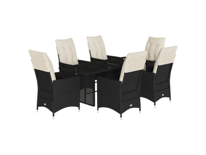 PUGYNBK Esszimmer-Set für den Garten, 7-teilig, synthetisches Rattan, Schwarz