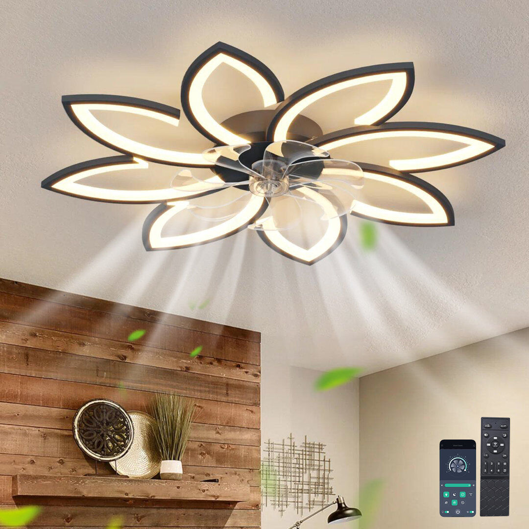 Metro Deira 90cm 7 - Blade Reversible Dimmable LED Ceiling Fan With Remote Control And APP Black 35cm